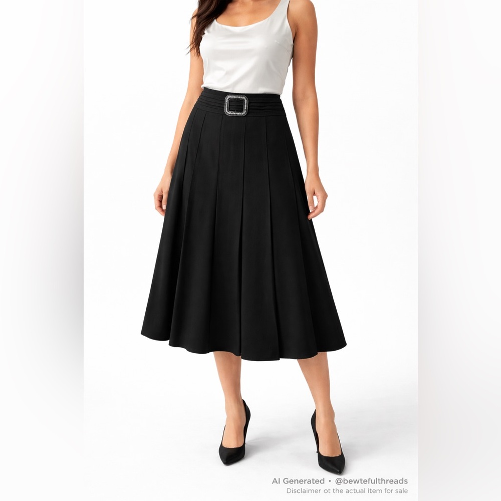 Laura Petites Black A-Line Midi Skirt Buckle Waist Petite 12 Fits 10
